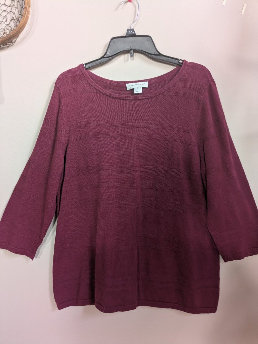 Christopher banks burgundy ribbed cotton sweater lightweight size xl #460